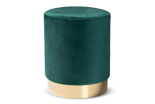Chaela Contemporary Glam and Luxe Green Velvet Fabric Upholstered and Gold Finished Metal Ottoman FZD020219-Green Velvet-Ottoman