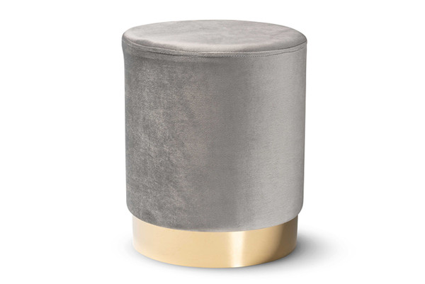 Chaela Contemporary Glam and Luxe Grey Velvet Fabric Upholstered and Gold Finished Metal Ottoman FZD020219-Grey Velvet-Ottoman