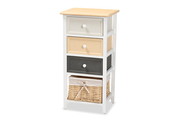 Adonis Mid-Century Modern Transitional Multi-Colored Wood 3-Drawer Storage Unit with Basket 1804-3DW/1 Basket