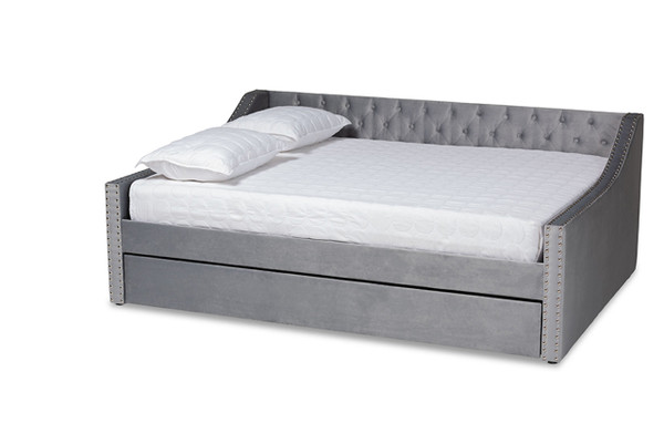 Raphael Modern and Contemporary Grey Velvet Fabric Upholstered Full Size Daybed with Trundle CF9228 -Silver Grey Velvet-Daybed-F/T