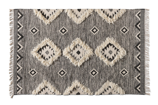 Avia Modern and Contemporary Black and Ivory Handwoven Wool Area Rug Avia-Ivory/Black-Rug