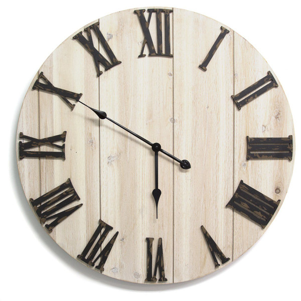 28" X 1.75" X 28" Distressed White Wood Wall Clock (321248)