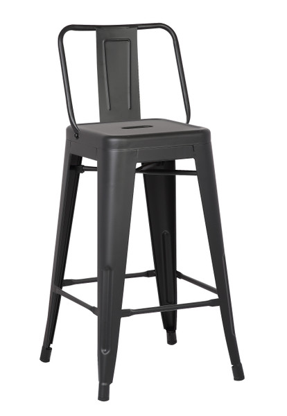 30" Matte Black Metal Barstool With Back In A Set Of 2 (248139)
