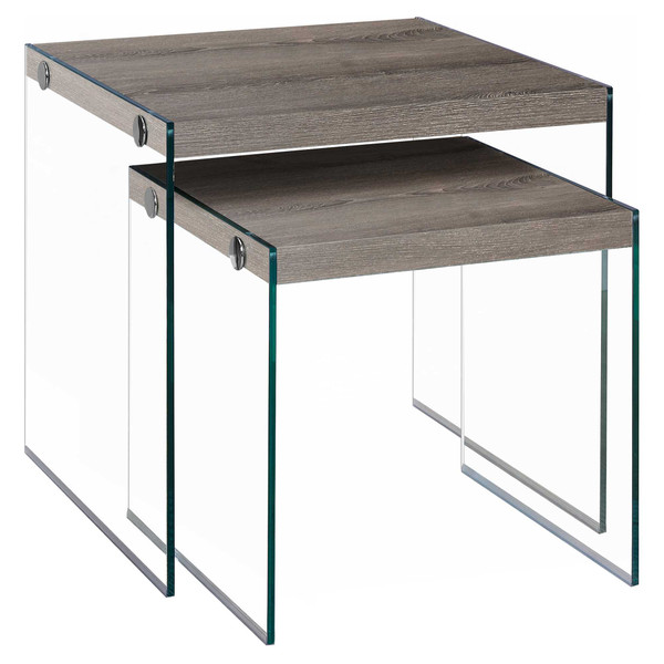 35.5" X 35.5" X 35.5" Dark Taupe, Clear, Particle Board, Tempered Glass - 2Pcs Nesting Table Set (333000)