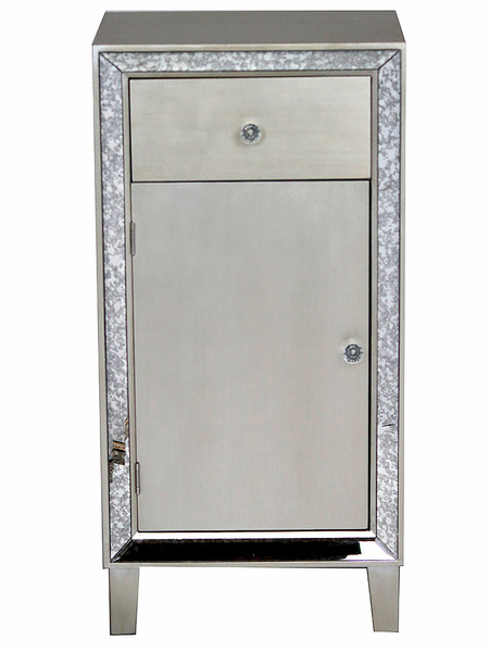35.8" Brown Mdf, Wood, And Mirrored Glass Accent Cabinet With A Drawer And Door (328679)
