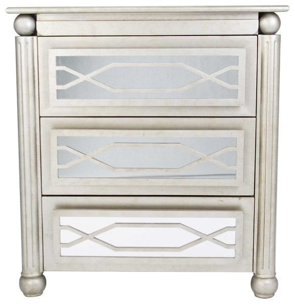 37" Antique Silver And Gold Accent Cabinet With 3 Drawers And Mirrored Glass (319833)