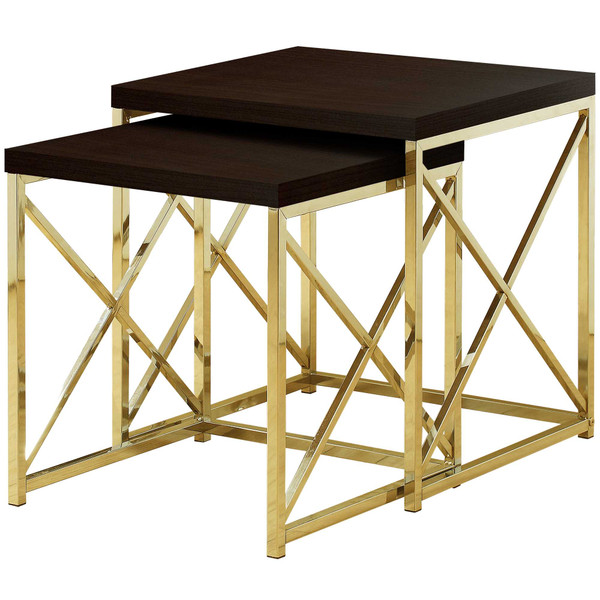 37.25" X 37.25" X 40.5" Cappuccino, Gold, Particle Board, Metal - 2Pcs Nesting Table Set (333114)