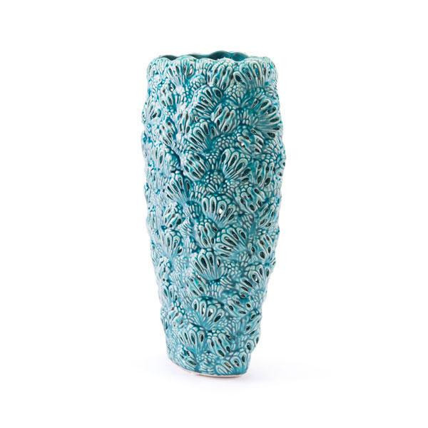 7.9" X 4.3" X 15.9" Teal Ceramic Petals Vase (295074)