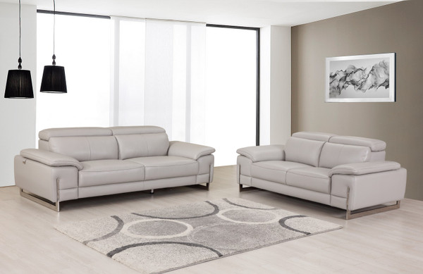 71'' X 42'' X 31'' Modern Light Gray Leather Sofa And Loveseat (343867)