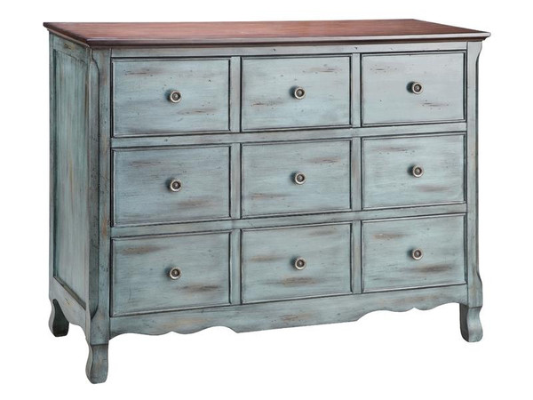 World Hartford Accent 3 Drawer Chest In Antique Blue/Wood Tones (12027)