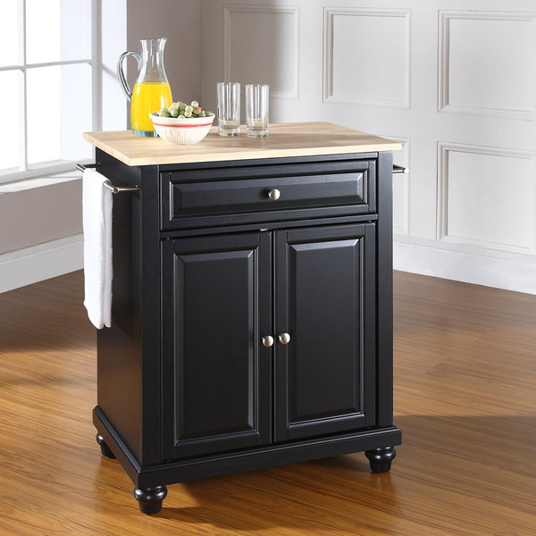 Cambridge Natural Wood Top Portable Kitchen Island - Black (KF30021DBK)