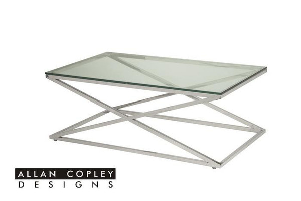 Excel Glass Top Stainless Steel Cocktail Table (20804-01-CL)