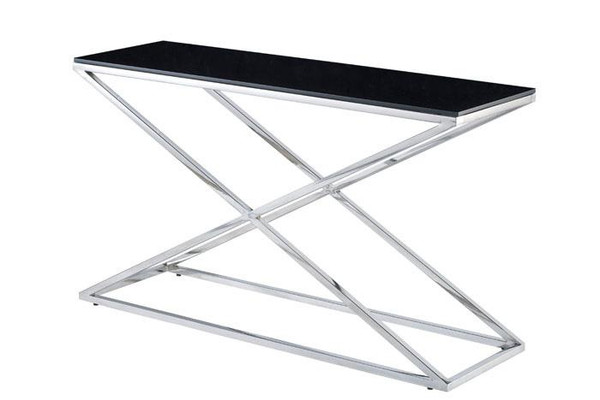 Excel Black Glass Top Steel Console Table (20804-03-BL)
