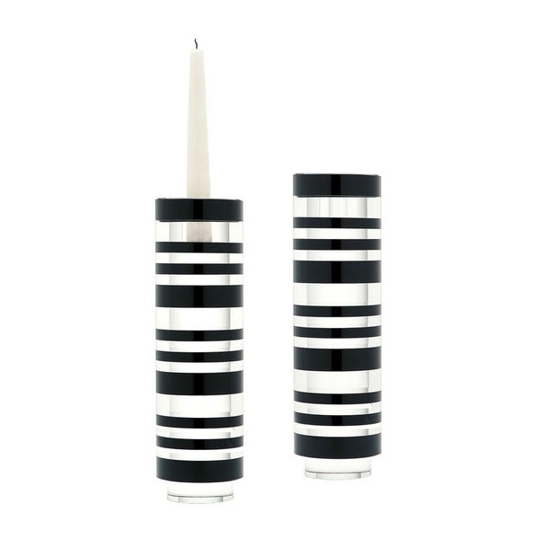 Sliced Tuxedo Crystal Candleholder -Large Set Of 2 (980002/S2)