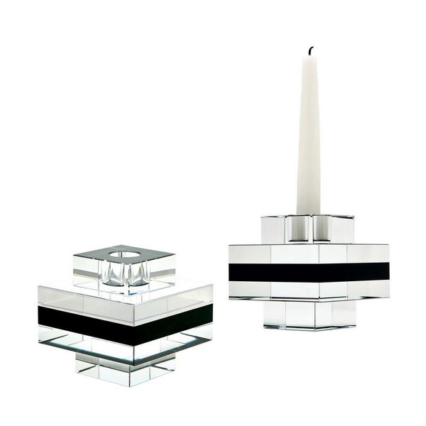Square Tuxedo Crystal Pedestal Candle Holders -Set Of 2 (980018/S2)