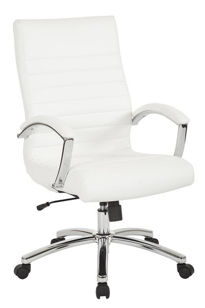 Executive Mid-Back Chair In White Faux Leather & Chrome Finish Base (FL92017C-U11)