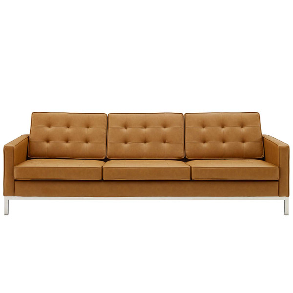 Loft Tufted Upholstered Faux Leather Sofa EEI-3385-SLV-TAN