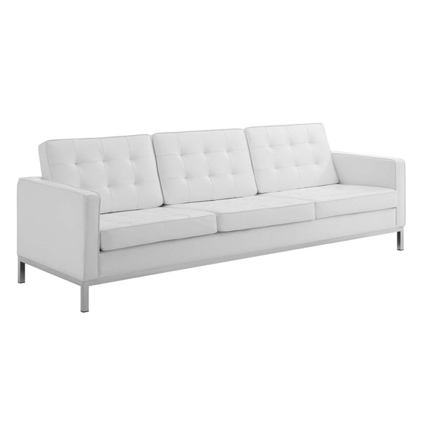 Loft Tufted Upholstered Faux Leather Sofa EEI-3385-SLV-WHI