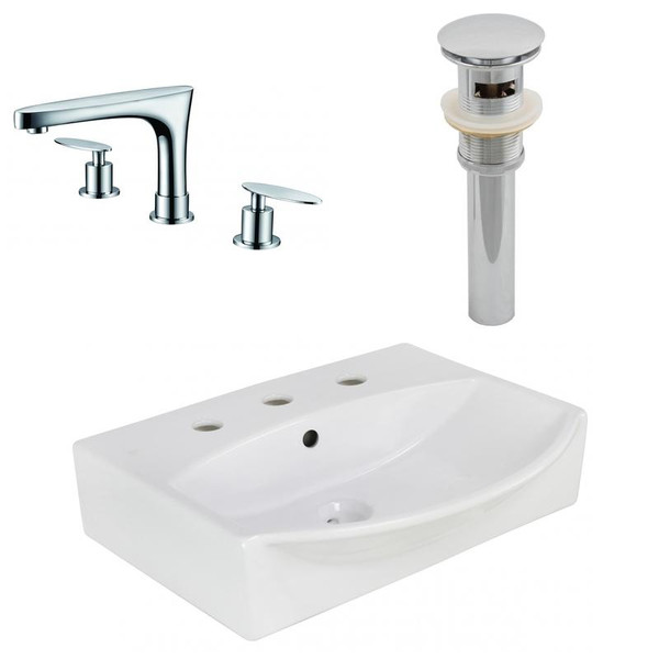 19.5" W Wall Mount White Vessel Set For 3H8" Center Faucet (AI-26579)