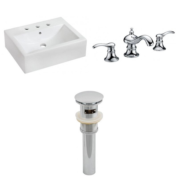 20.25" W Wall Mount White Vessel Set For 3H8" Center Faucet (AI-26102)