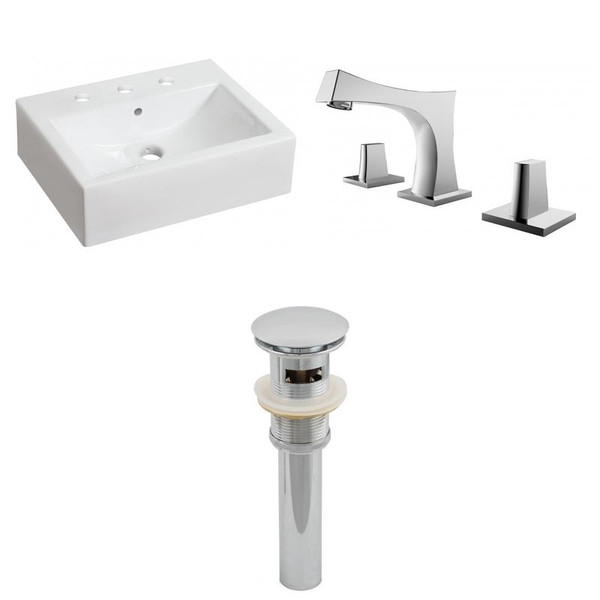 20.25" W Above Counter White Vessel Set For 3H8" Center Faucet (AI-26071)