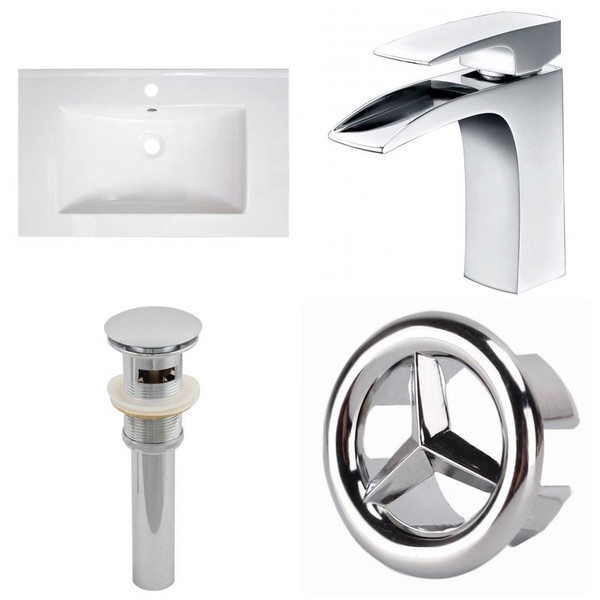 30" W 1 Hole Ceramic Top Set - White-Cupc Faucet & Overflow Drain Incl. (AI-24304)