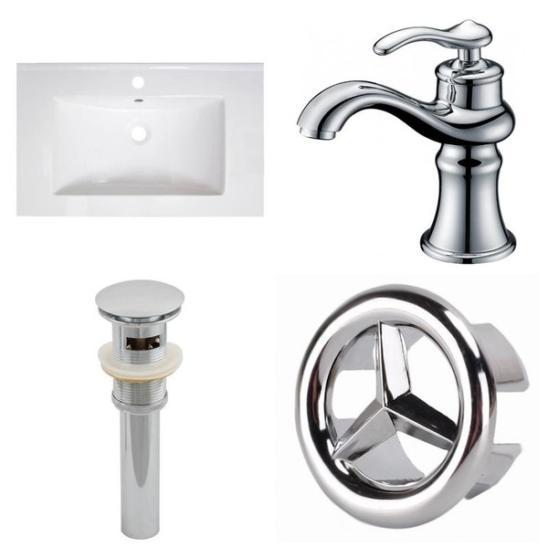 30" W 1 Hole Ceramic Top Set - White-Cupc Faucet & Overflow Drain Incl. (AI-24301)