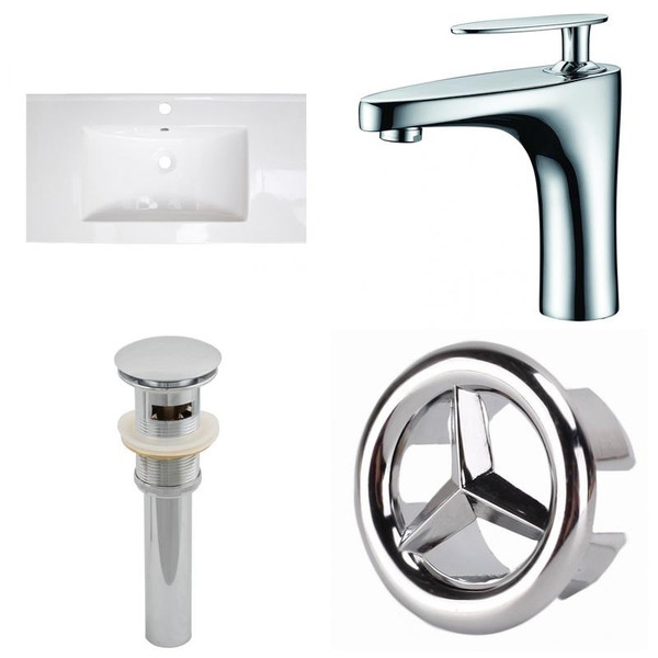 32" W 1 Hole Ceramic Top Set - White-Cupc Faucet & Overflow Drain Incl. (AI-24284)