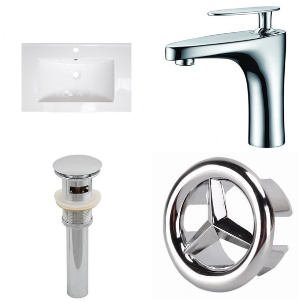 1 Hole Ceramic Top Set - White-Cupc Faucet & Overflow Drain Incl. (AI-24278)