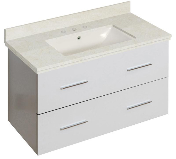Wall Mount White Vanity Set For 3H8" Drilling Beige Top Biscuit Um Sink (AI-18679)
