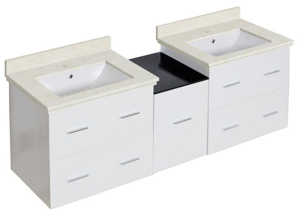 61.5" W Wall Mount White Vanity Set For 1 Hole Drilling White Um Sink (AI-18982)