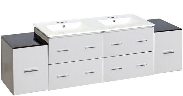 74" W Wall Mount White Vanity Set For 3H4" Drilling (AI-19046)