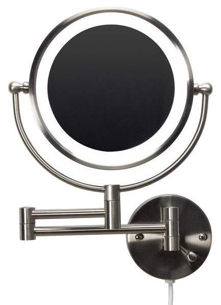 Round Brass-Led Wall Mount Magnifying Mirror In Brushed Nickel Color (AI-20275)