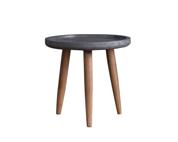 Cement Gray Finish Wooden Side End Table With Round Top (370370)
