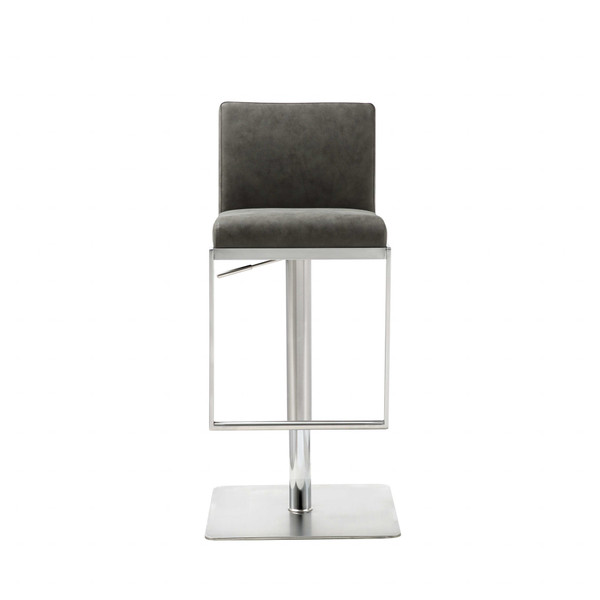 Sleek Dark Gray Faux Leather Adjustable Bar Stool (370619)