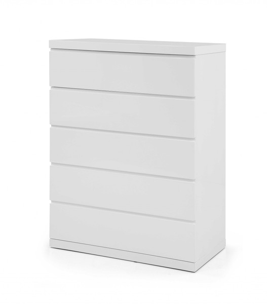 36" X 20" X 47" Gloss White Stainless Steel 5 Drawer Chest (370629)