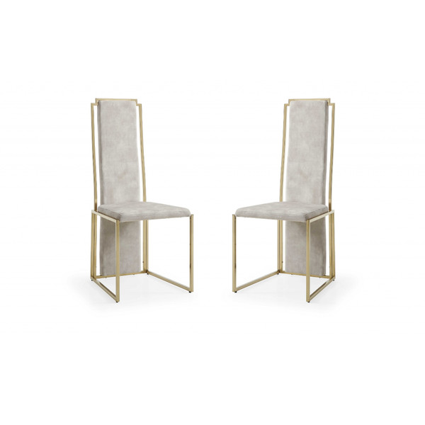 Ultra Modern Beige Suede And Gold Dining Chairs (Set Of 2) (370683)