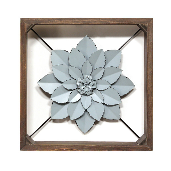 Blue Metal & Wood Framed Wall Flower (373177)