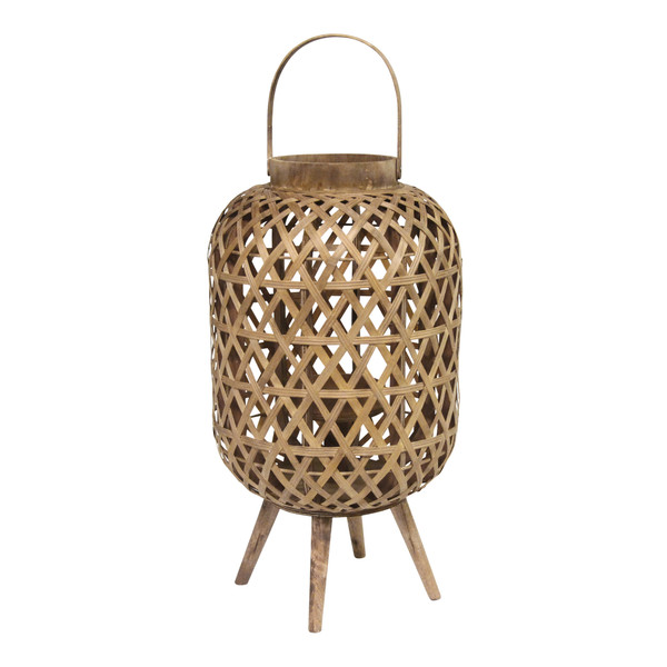 Coastal Bamboo And Wood Lantern Stand (373313)