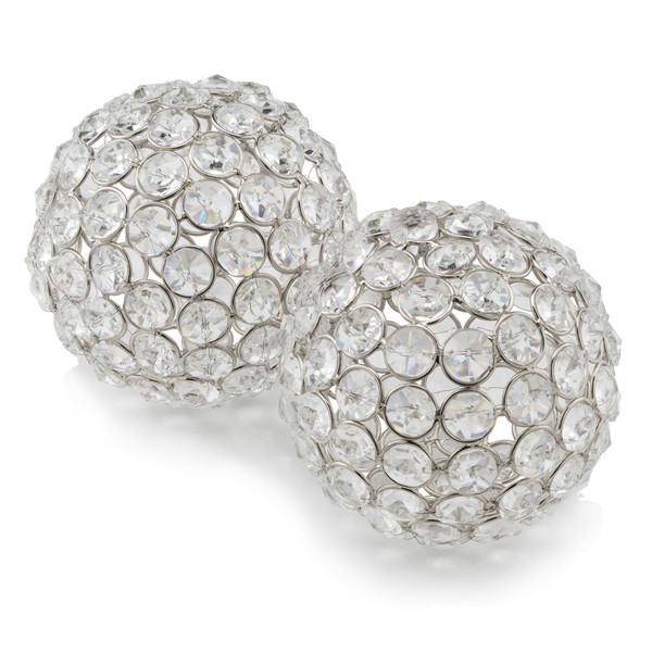 4" X 4" X 4" Silver Iron & Cristal Spheres (Set Of 2) (373744)