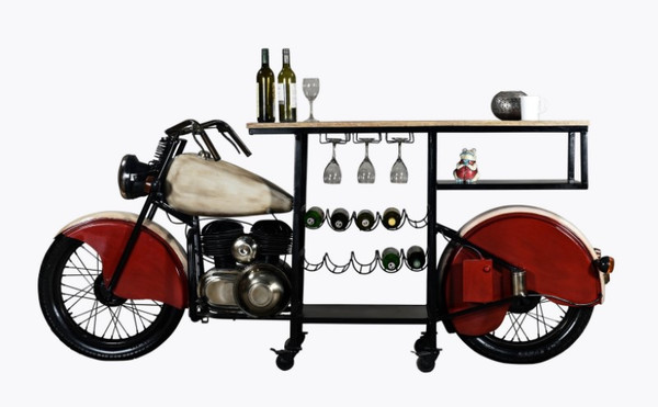 18" X 93" X 39" Red And White Motorcycle Wine Bar (374340)