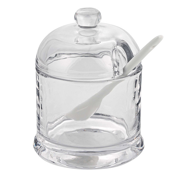 6" Mouth Blown Crystal Jam Or Honey Jar With Ceramic Spoon (375727)