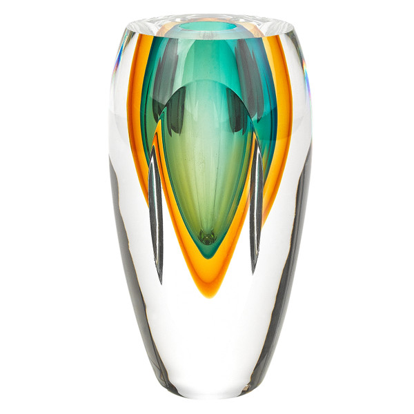 6" Mouth Blown Amber & Green Art Glass Vase (375784)