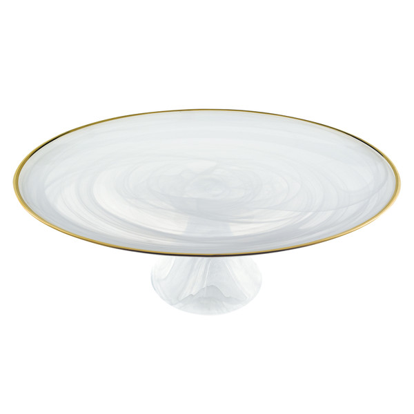 Handcrafted Optical Glass And White Gold Footed Cakestand With Gold Rim (376163)