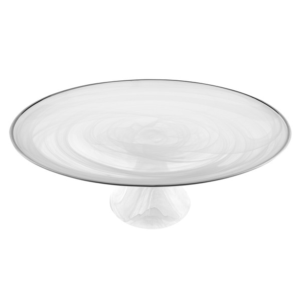 Handcrafted Optical Glass And White Silver Footed Cakestand With Silver Rim (376164)