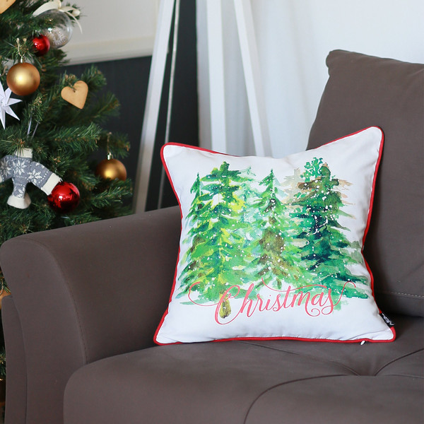 Set Of 4 - 18" Christmas Trees Throw Pillow Cover In Multicolor (376857)