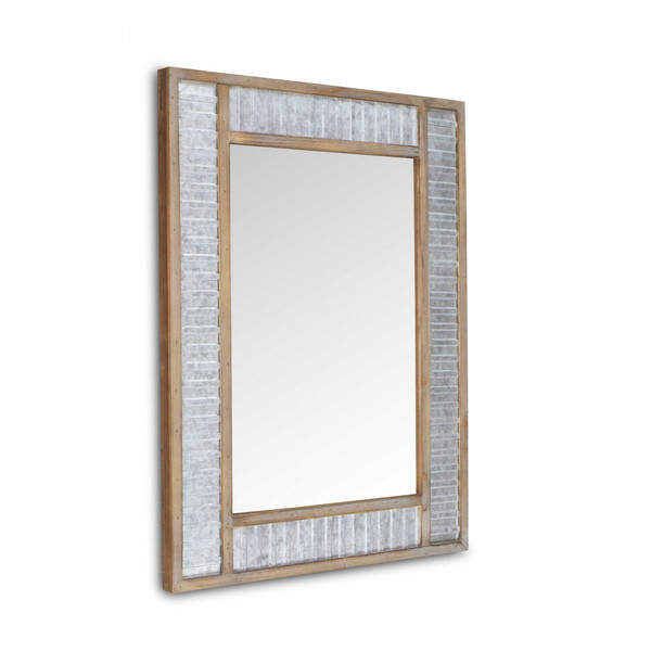 Modern Farmhouse Rectangular Wood And Galvanized Metal Wall Mirror (379819)
