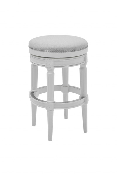 Bar Height Round Backless Stool In White Fabric (380066)