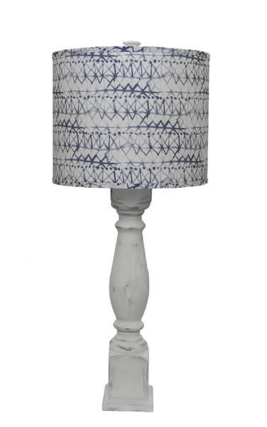 Distressed White Table Lamp With Patterned Shade (380142)