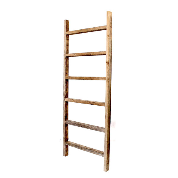 6 Step Rustic Weathered Grey Wood Ladder Shelf (380338)